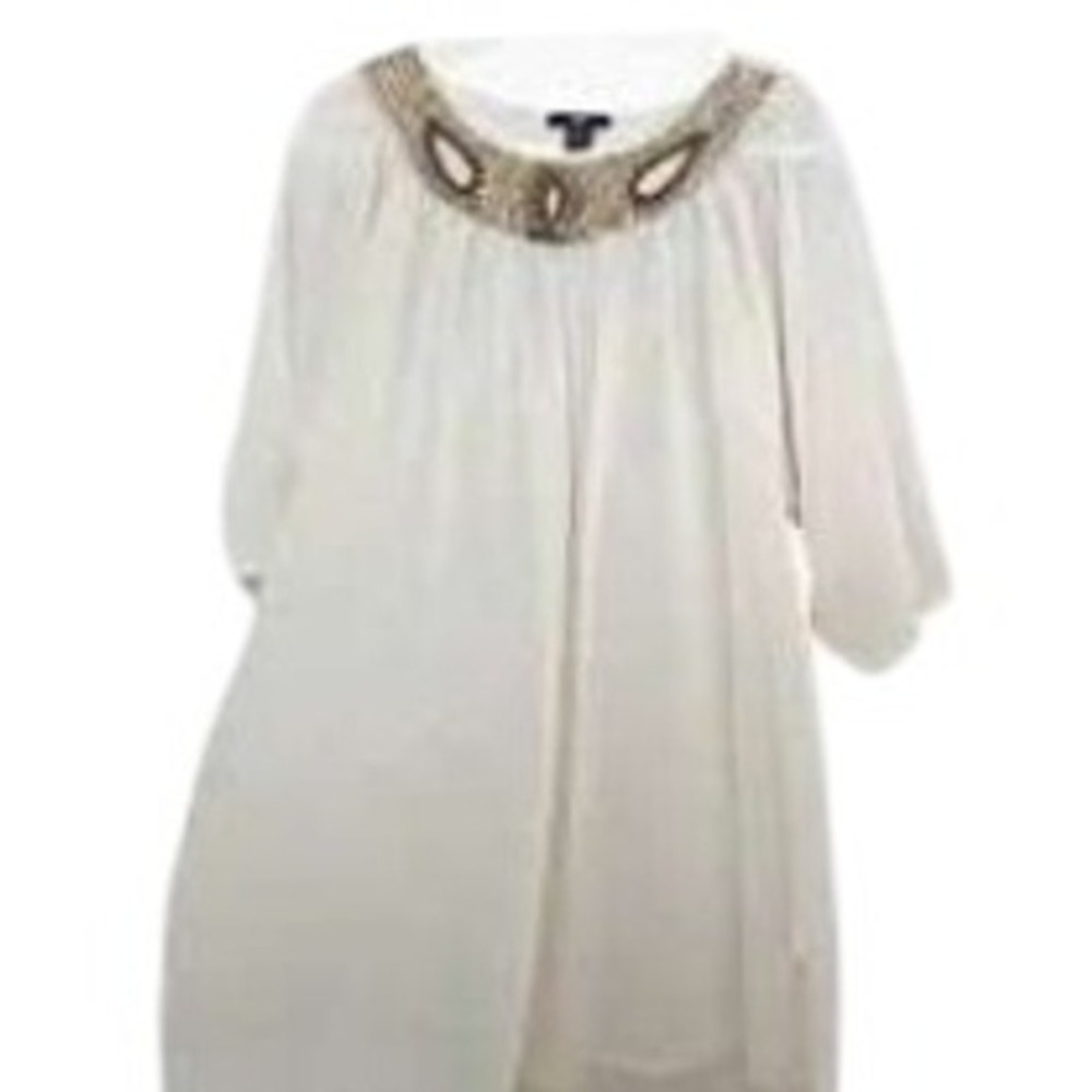 H&M Tunic Dress Beaded Neckline Sheer Overlay Cream Size‎ 4